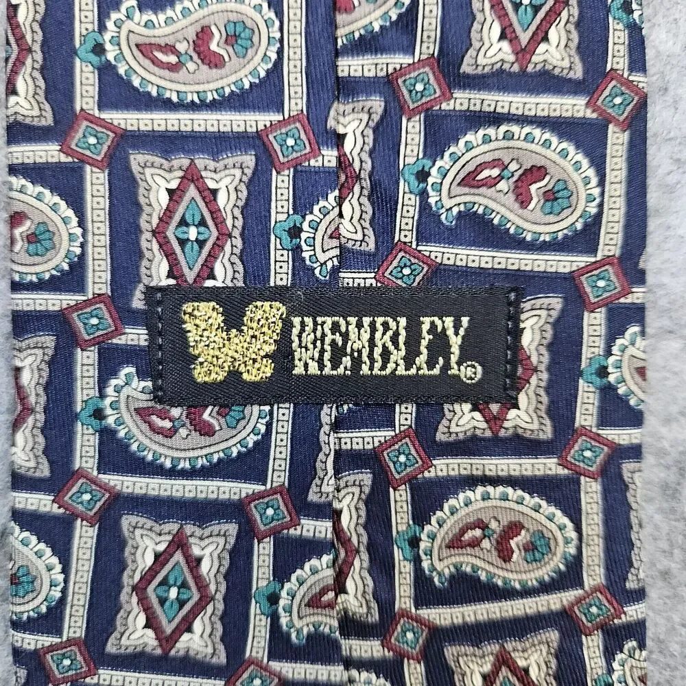 Wembley Necktie‎ Paisley Squares Print 100% Silk Geometric 4